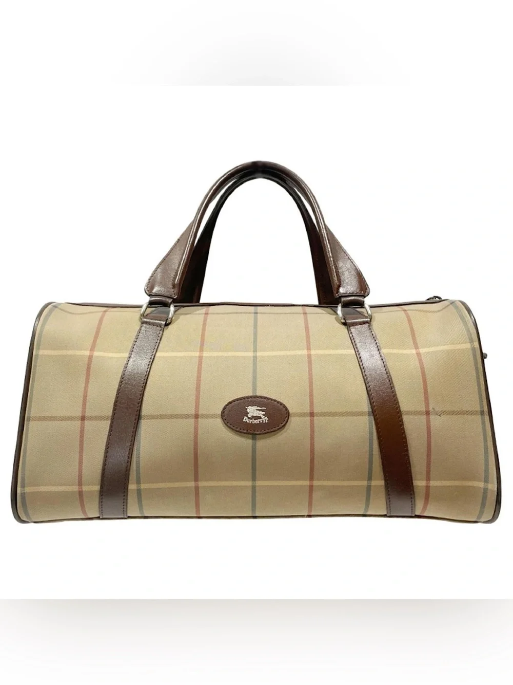Authentic Burberry House Check Boston Duffel Travel Bag 35 Vintage